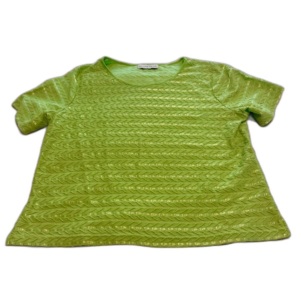 Vintage Sag Harbor Lime Green Chevron Textured Stretch Knit Top M/L